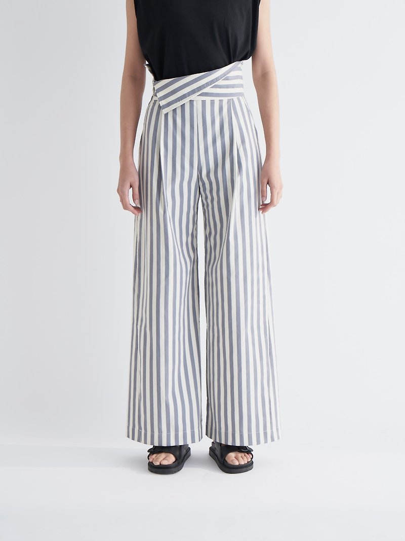 YIBO/条纹高腰反折宽裤 - 女装长裤 - 棉．麻 多色