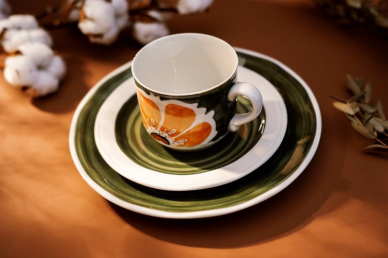 西德制ー古董满开橙花系列杯盘ー180mlー不含点心盘 - 杯子 - 陶 绿色