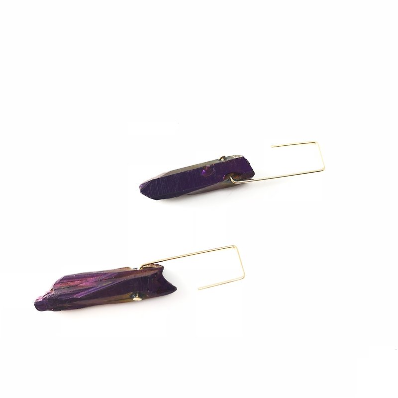 ART COLE 和风天然水晶14kgf耳环 简约耳环 极光 天然水晶 蝉风 - 耳环/耳夹 - 半宝石 紫色