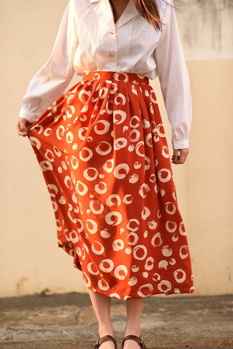 复古橘色圆圈圈—自制设计/裙类 - 裙子 - 丝．绢 