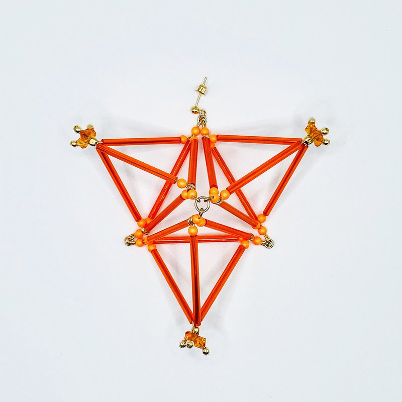 3D Triangle PIERCE/EARRING【Orange】 - 耳环/耳夹 - 玻璃 橘色