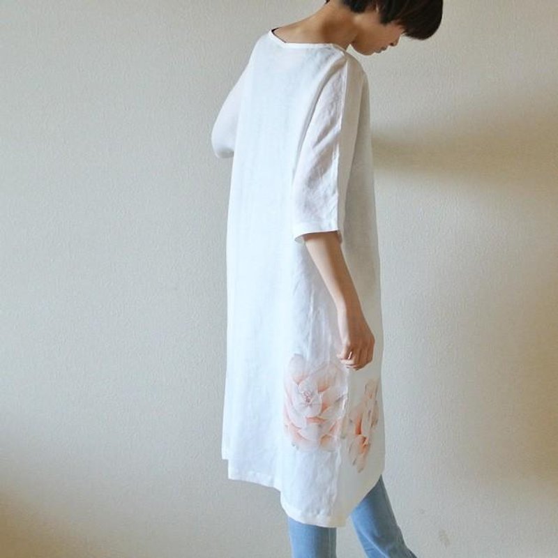 ワンピース 　牡丹＜オレンジ＞ - 洋装/连衣裙 - 棉．麻 白色