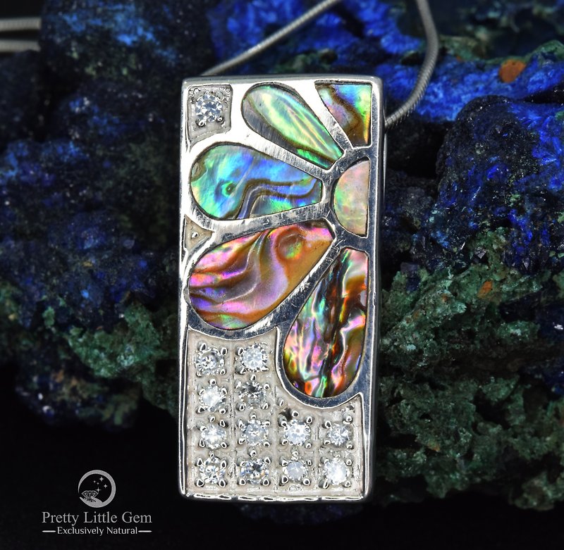 Daisy Pendant Design , Natural Abalone with  Necklace Silver 925