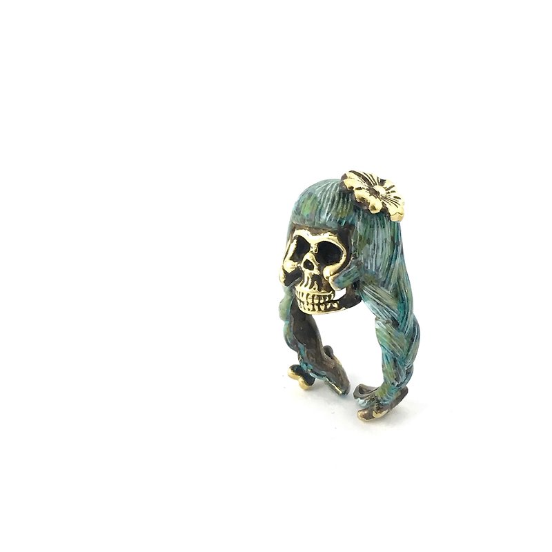 Zodiac Virgin skull ring is for Virgo in Brass and Patina color ,Rocker jewelry ,Skull jewelry,Biker jewelry - 戒指 - 其他金属 
