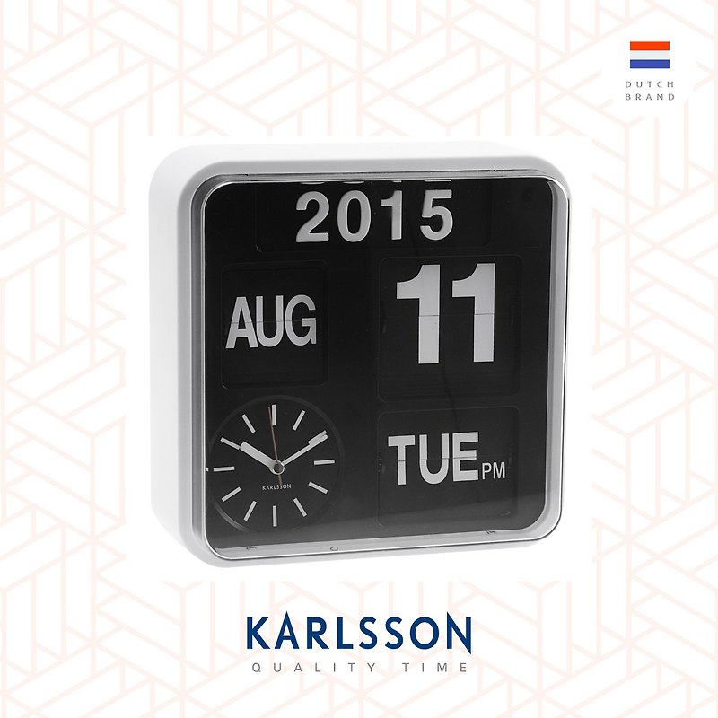 荷兰Karlsson 24.5cm(小) 白黑色自动翻页钟-可挂墙 或 放枱使用.