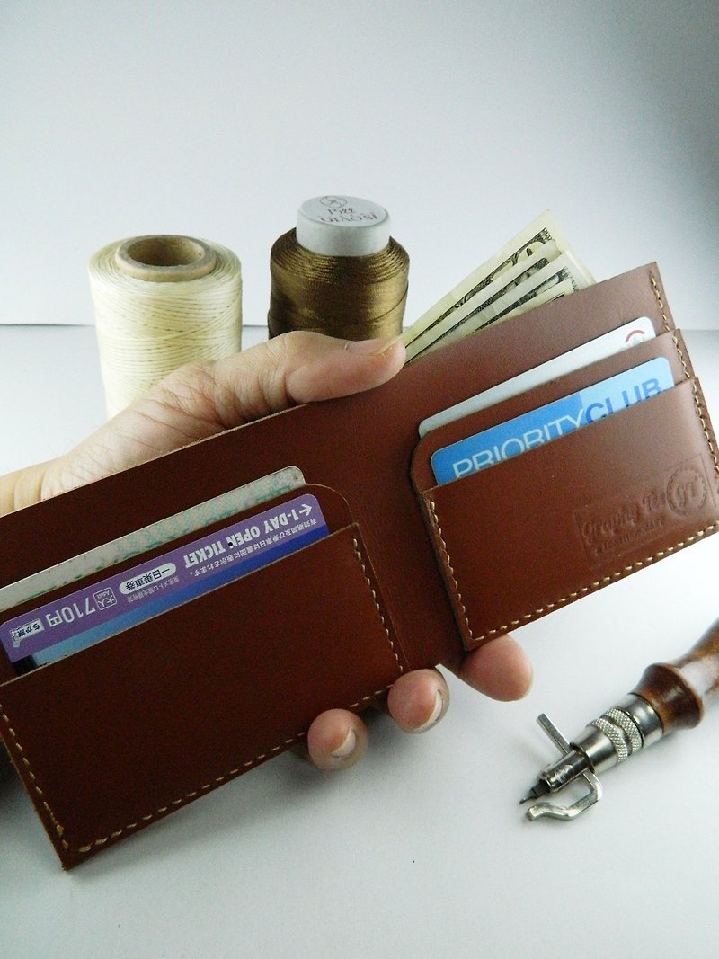 Leather Bifold Brown Wallet,Hand Stitched,Groomsmen Personalized Christmas Gift - 皮夹/钱包 - 真皮 咖啡色