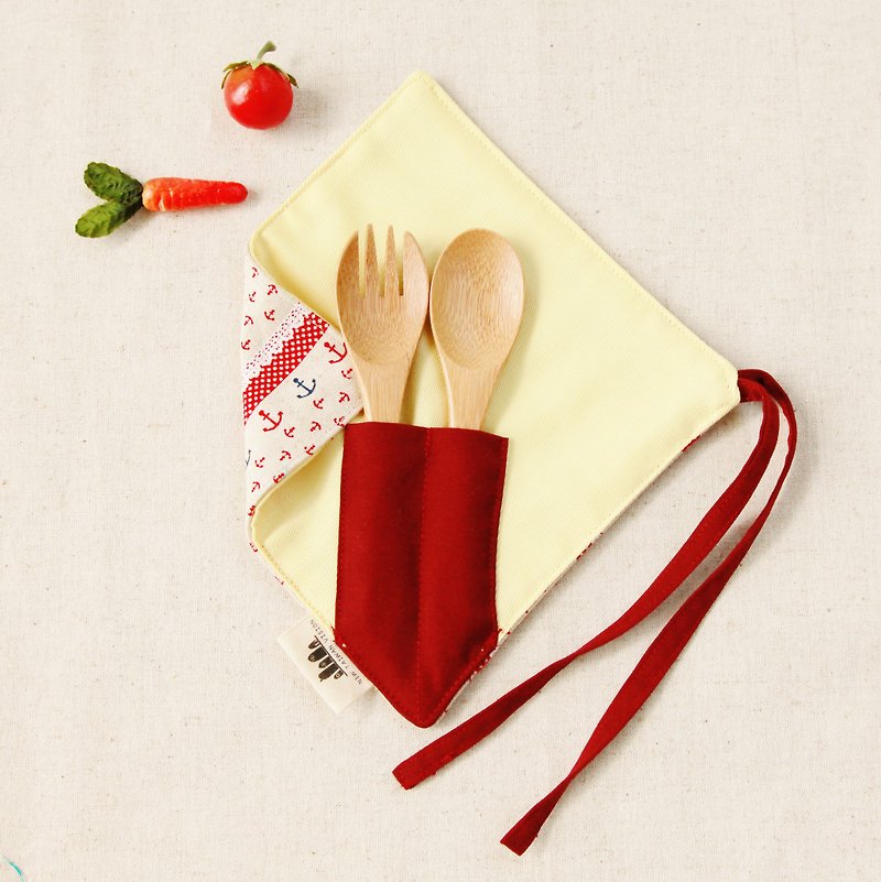 【一角简易筷套组】- 下锚休息去(红) - 餐刀/叉/匙组合 - 棉．麻 红色