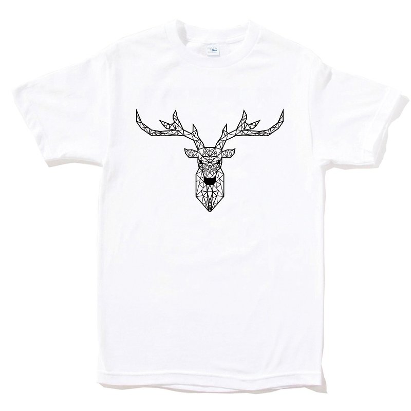 Deer Geometric 短袖T恤 白色 几何 鹿 宇宙 设计 自创 品牌 银河系 时髦 圆 三角形 - 男装上衣/T 恤 - 棉．麻 白色