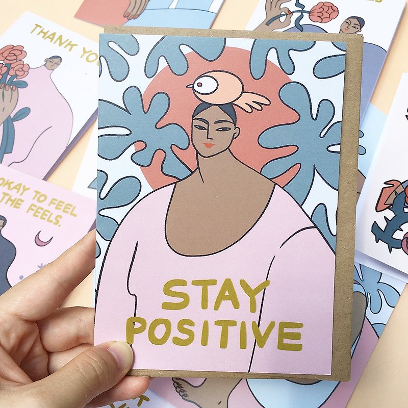 Greeting Card - Stay Positive Encouragement Plant Lady Card