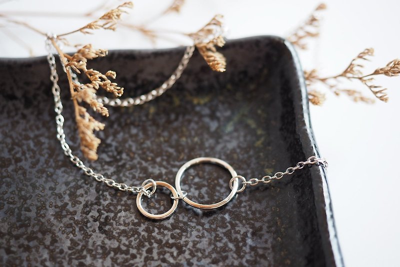 Double hoops plain sterling silver necklace - 项链 - 纯银 银色