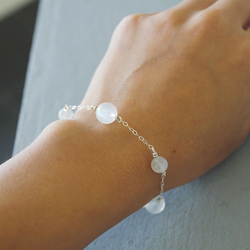 925纯银印度6A冰种蓝月光石手链 - 手链/手环 - 宝石 白色
