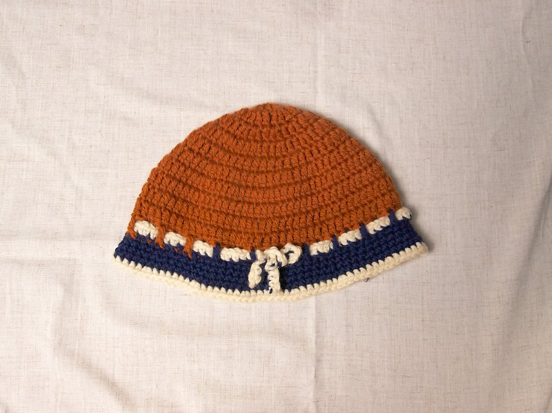 FOAK古着 复古橘蓝编织毛线帽 - 帽子 - 羊毛 橘色