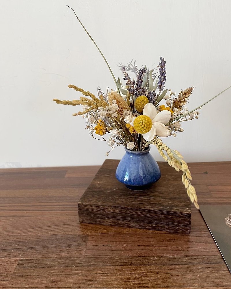 中式小盆花 干燥花 小花束 桌上盆花 迷你陶器  礼盒 - 干燥花/捧花 - 植物．花 黄色