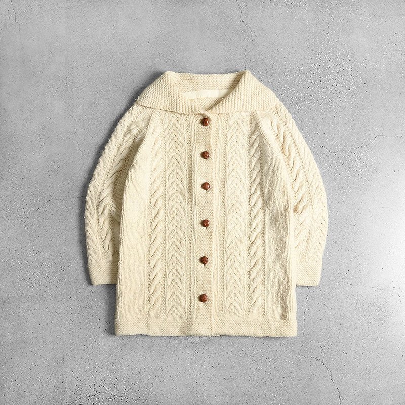 爱尔兰渔夫毛衣外套 / Vintage 古着 - 男装针织衫/毛衣 - 羊毛 白色