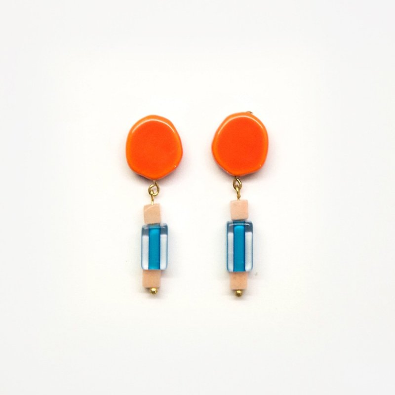 橘蓝积木耳环 耳针/耳夹 - 耳环/耳夹 - 其他金属 橘色