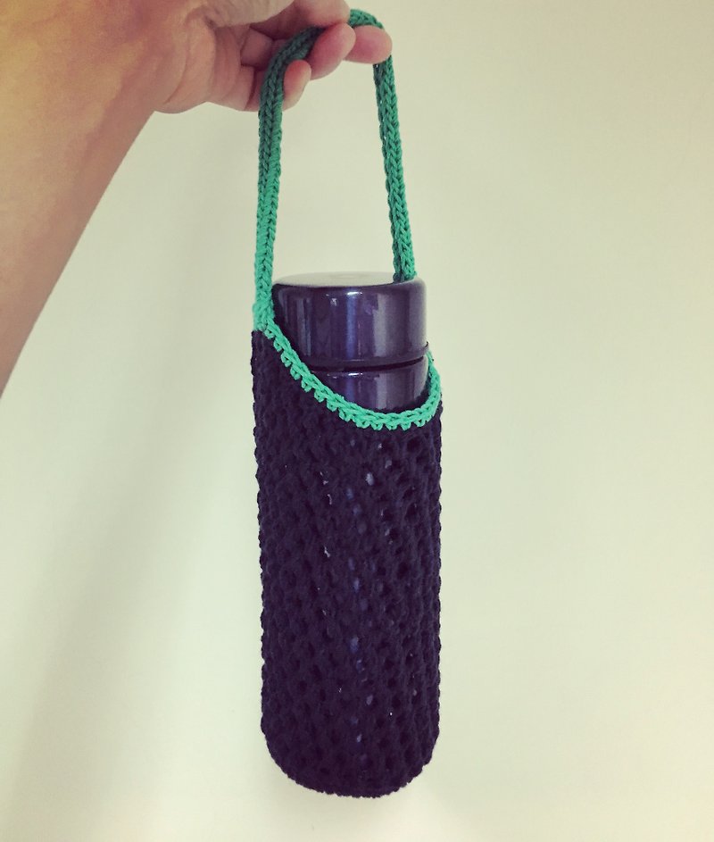 网状编织水壶提袋 饮料提袋 黑绿款 - 随行杯提袋/水壶袋 - 棉．麻 
