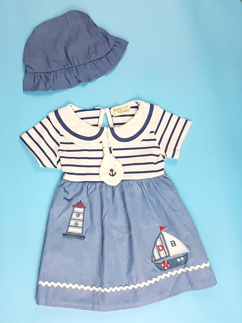 海洋风 儿童水手连衣裙 附蓝色小帽 - 童装礼服/连衣裙 - 棉．麻 蓝色