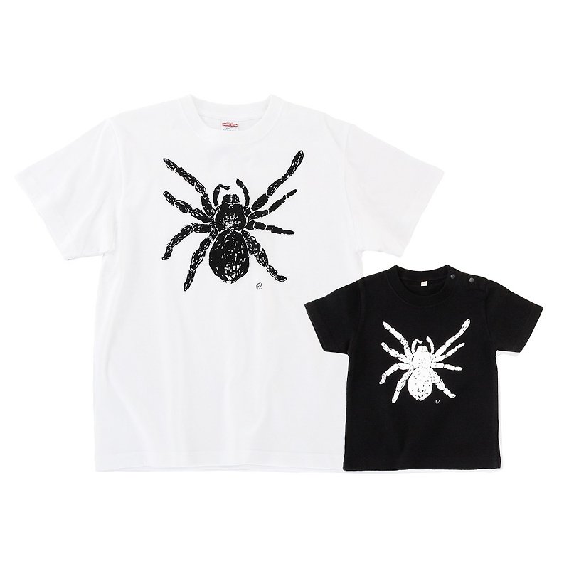 親子コーデ タランチュラ 蜘蛛 spider メンズ ベビーキッズ tシャツ ２枚セット White Black - 亲子装 - 棉．麻 白色