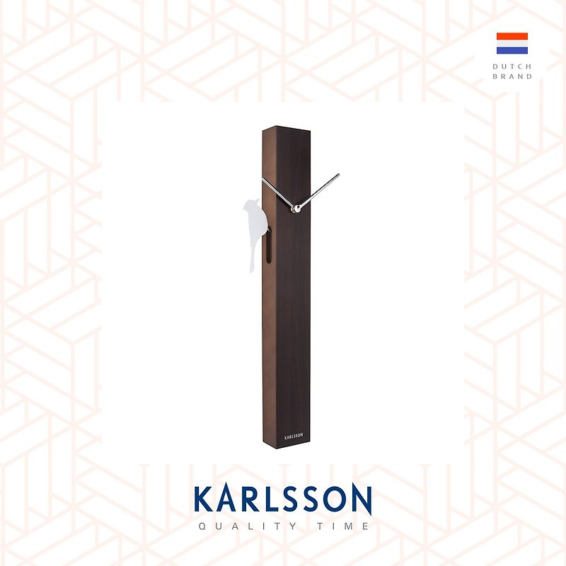 荷兰Karlsson, 60cm 啄木鸟摇摆木纹挂钟 - 灯具/灯饰 - 木头 咖啡色