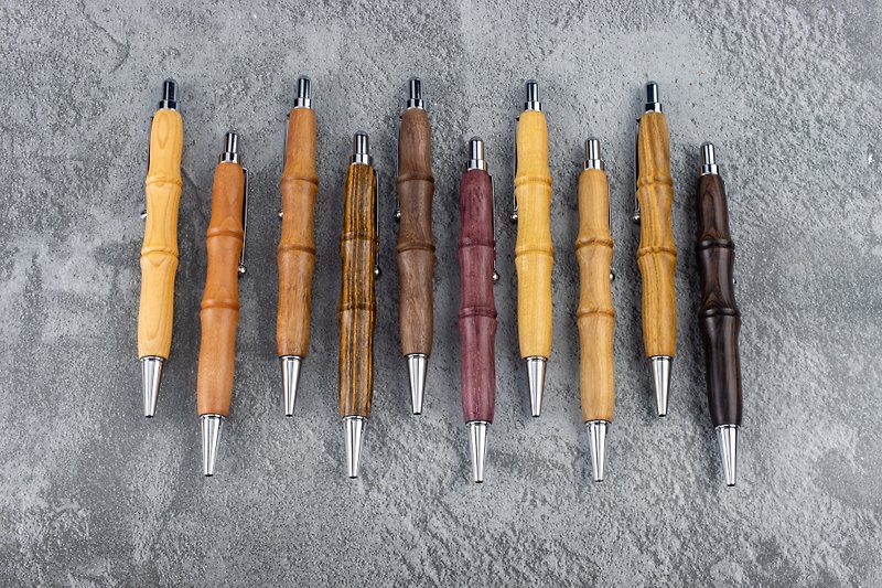 木制手工按压式原子笔 含雷射刻字 定制 木头笔【竹节系列 银色】 - 圆珠笔/中性笔 - 木头 多色