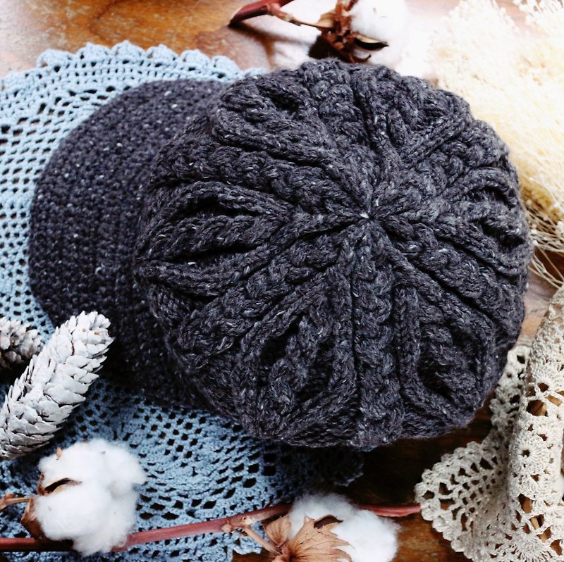 手作-传统麻花-贝蕾帽/鸭舌帽-毛线毛帽 - 帽子 - 羊毛 灰色