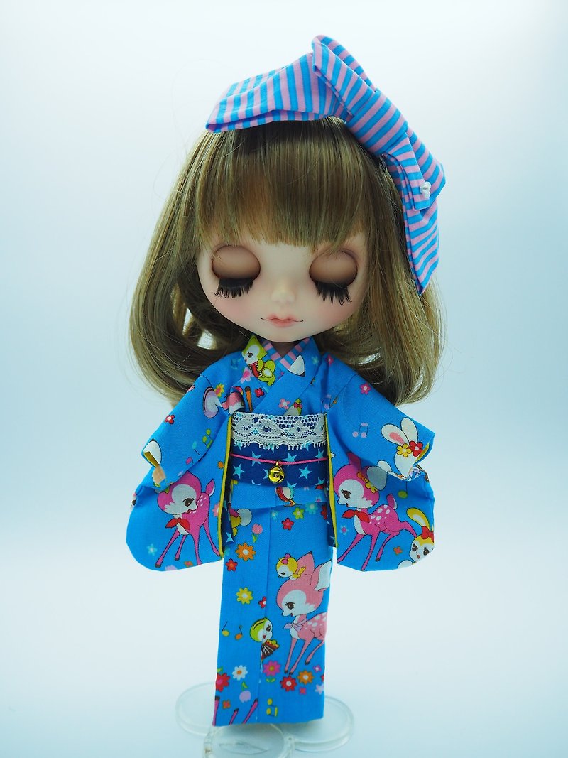 Kimono for dolls with cute fawn patterns - 玩偶/公仔 - 棉．麻 蓝色