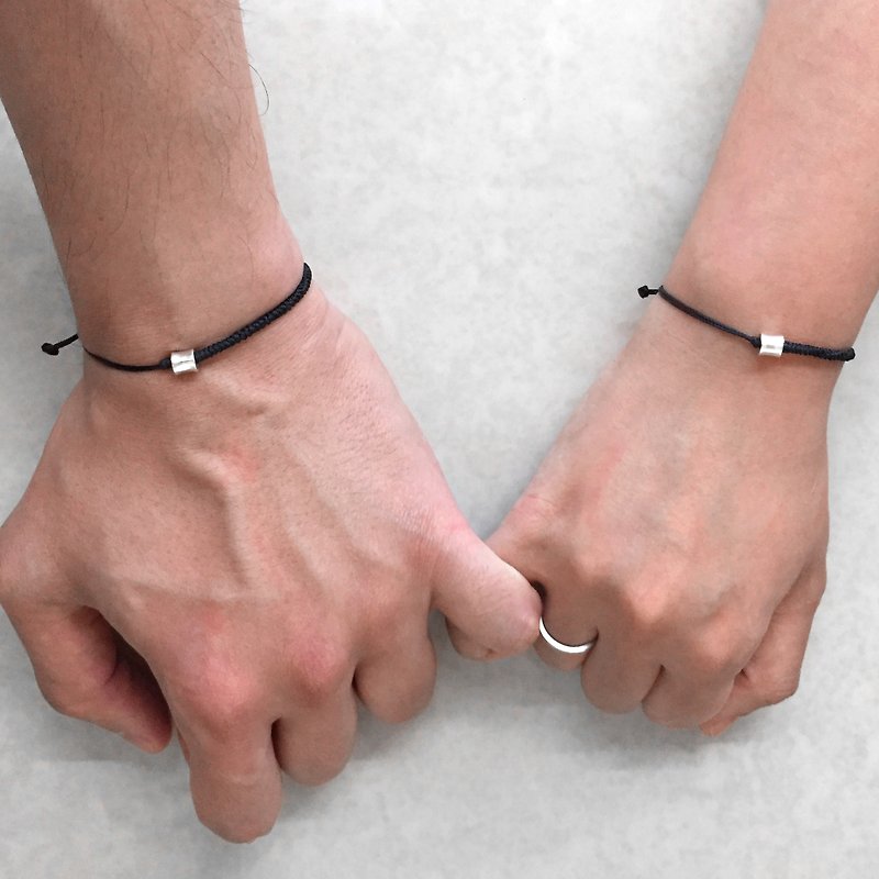 黑色情侣幸运手绳|银手链|纯银手链|情侣手链|银珠手链 (套装) - 手链/手环 - 银 