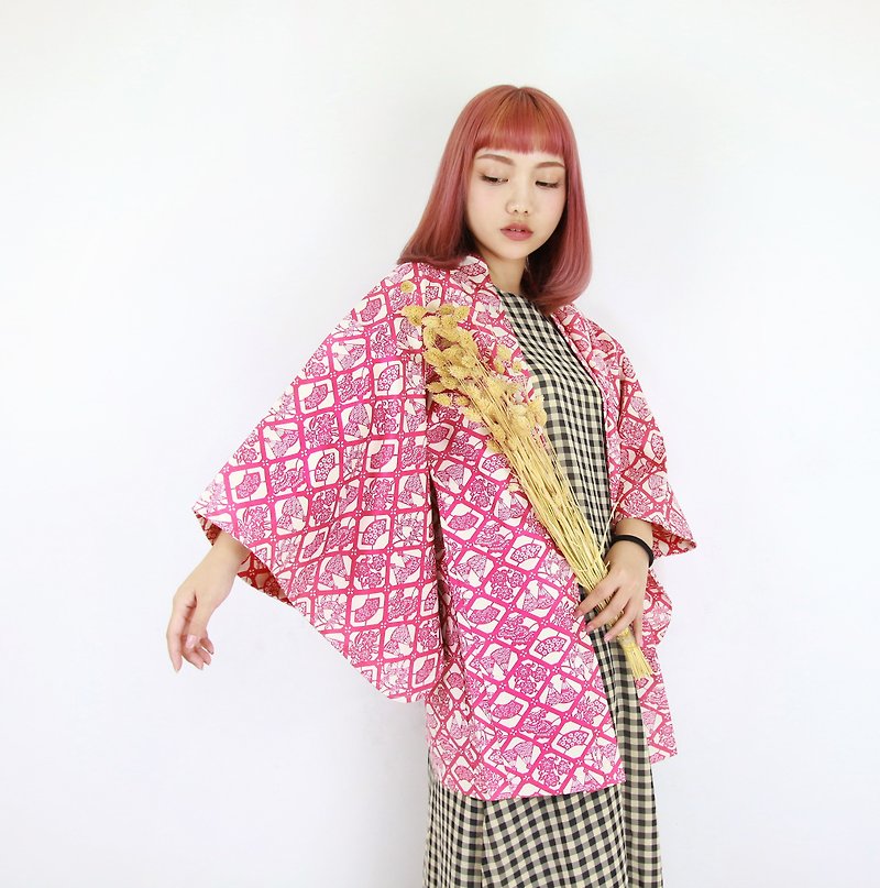 Back to Green-日本带回羽织和服 蔷薇 网格 /vintage kimono - 女装休闲/机能外套 - 丝．绢 