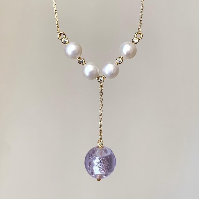 ALYSSA & JAMES 天然珍珠 薰衣草般的紫色 精油琉璃珠颈链 - 项链 - 琉璃 紫色