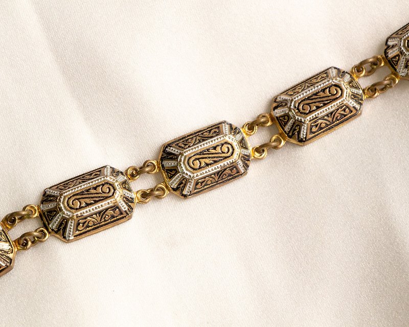 西班牙古董 大马士革工艺 方砖纹饰手链 - 手链/手环 - 其他金属 金色