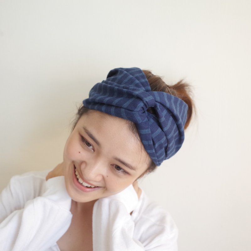 蓝色是最温暖的颜色 巾帽式 松紧极宽版/手工发带 - 发饰 - 棉．麻 蓝色