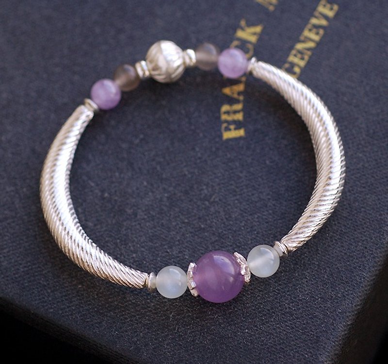紫玉*月光石*斜纹纯银手环 - 手链/手环 - 宝石 