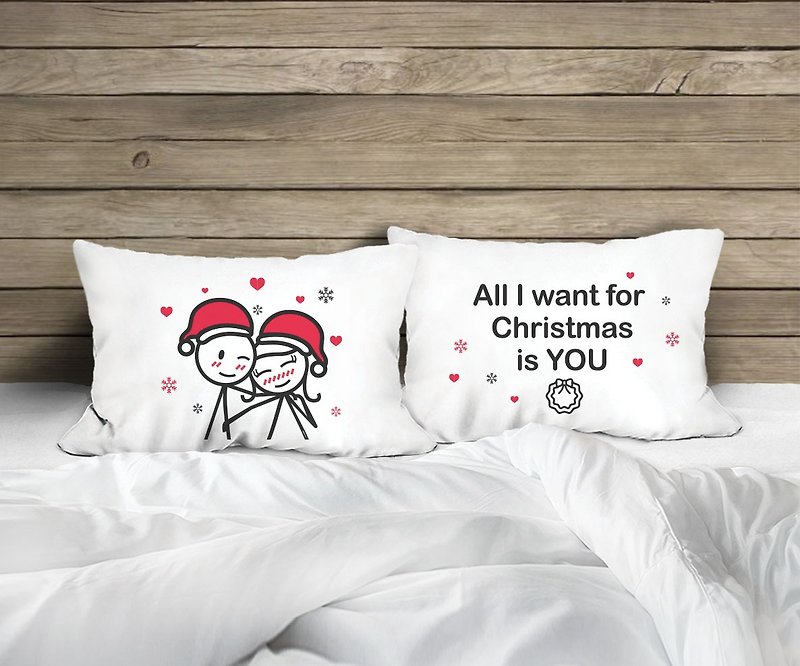 Christmas With You Couple Pillowcase - 寝具 - 其他材质 白色