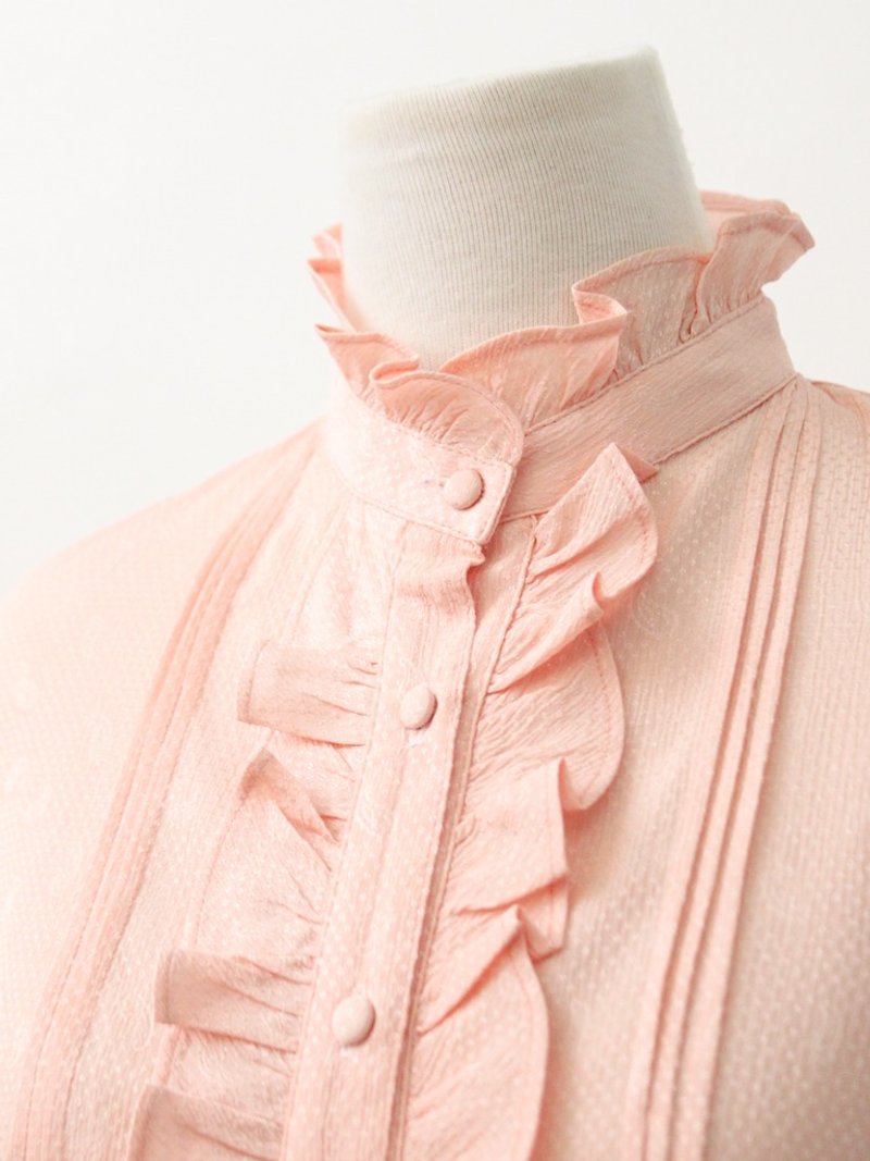 日本制复古图腾印花布粉红色立领长袖古着衬衫Vintage Blouse - 女装衬衫 - 聚酯纤维 粉红色