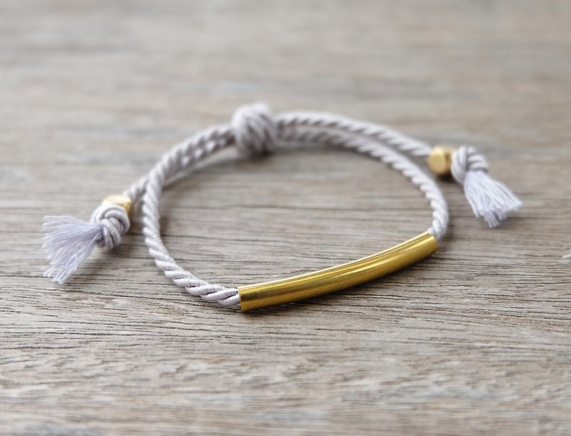 Light gray twisted rope with brass tube bracelet - 手链/手环 - 其他材质 灰色