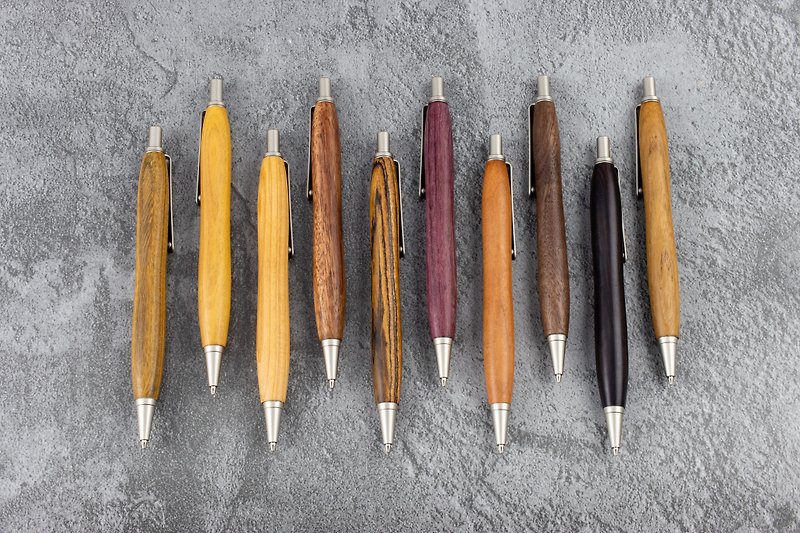 木制手工自动铅笔 含雷射刻字 定制 木头笔【Satin Nickel系列】 - 铅笔/自动铅笔 - 木头 多色