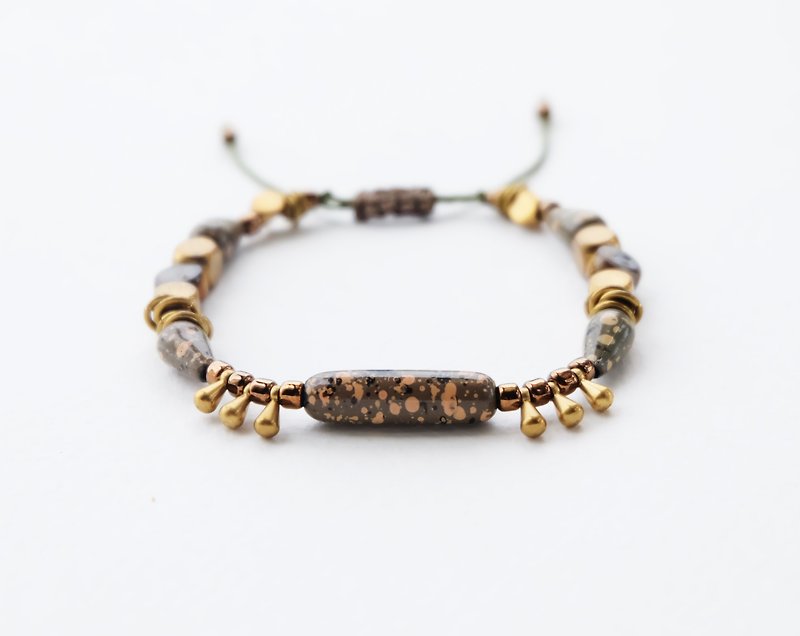 Military mixed beads brass materials string bracelet - 手链/手环 - 其他材质 绿色