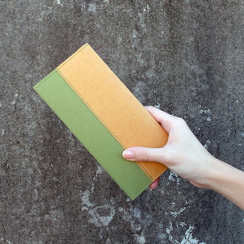 橙 x 绿 水洗牛皮纸夹 撞色长夹 钱包 - 皮夹/钱包 - 纸 绿色