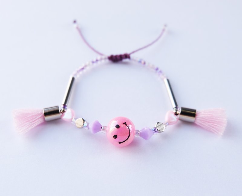Smiley pink tassel string bracelet - 手链/手环 - 其他材质 粉红色