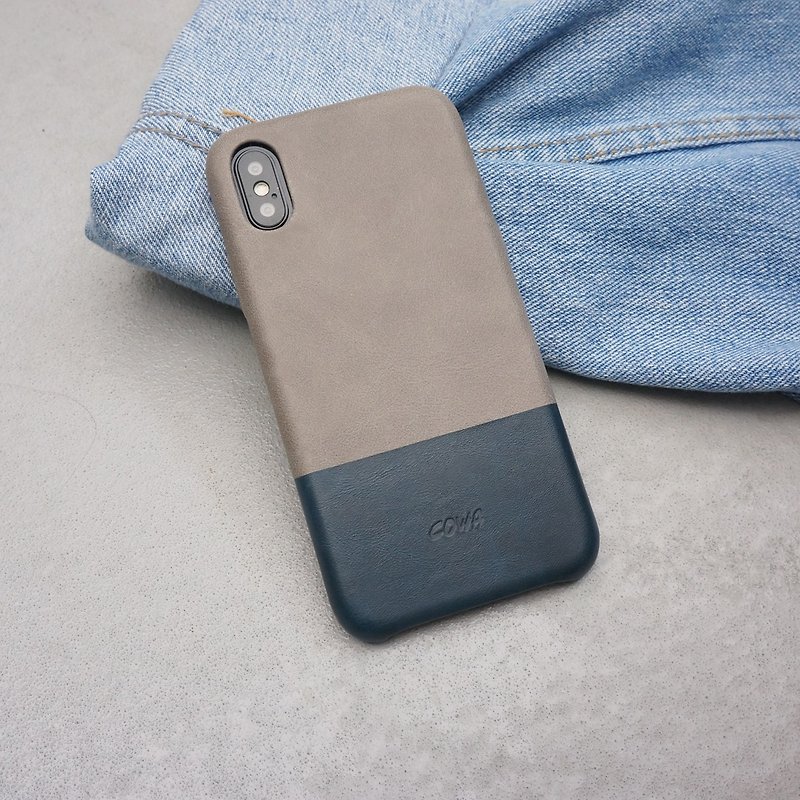 iPhone X 双色皮革手机壳-灰/海军蓝/无插卡/ - 手机壳/手机套 - 真皮 灰色