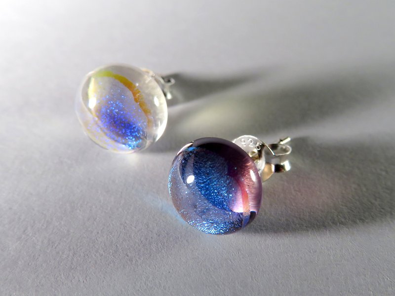 珠宝琉璃纯银耳针 / XX6(大小颗) - 耳环/耳夹 - 玻璃 紫色