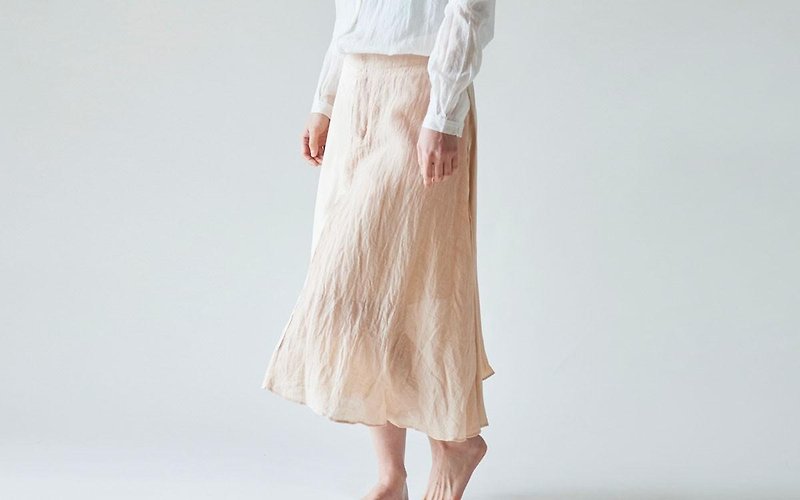 【在庫ラスト1点SALE】enrica skirt pinkbeige / botanical dye - 裙子 - 棉．麻 粉红色
