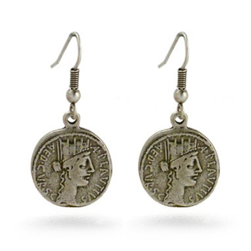 古罗马钱币耳环 - 耳环/耳夹 - 其他金属 银色