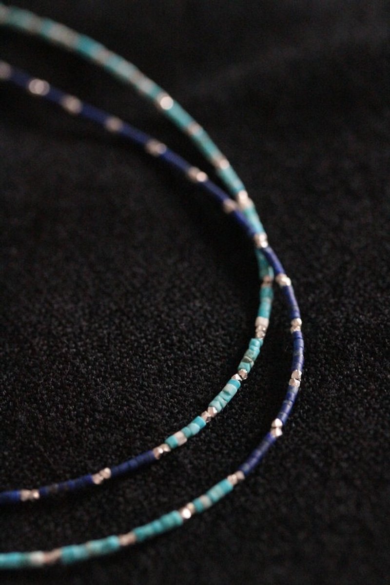 Lapis lazuli, turquoise and silver twin necklace (N0046) - 项链 - 其他金属 