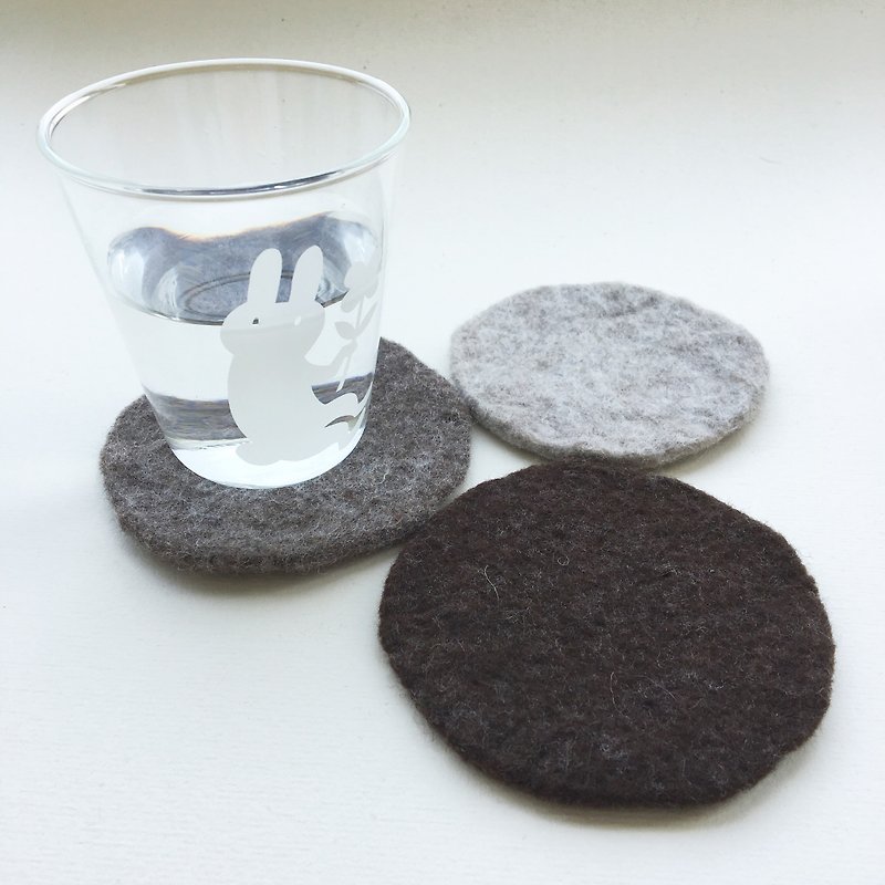 手工 羊毛毡 自然色 杯垫 - 杯垫 - 羊毛 咖啡色