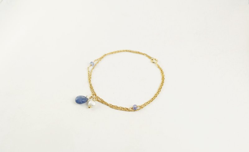 《私藏设计》限量发售 古董洋行的彩色宝石-浅色蓝宝石  美国14K注金(14KGF)双链手链(5色) - 手链/手环 - 宝石 