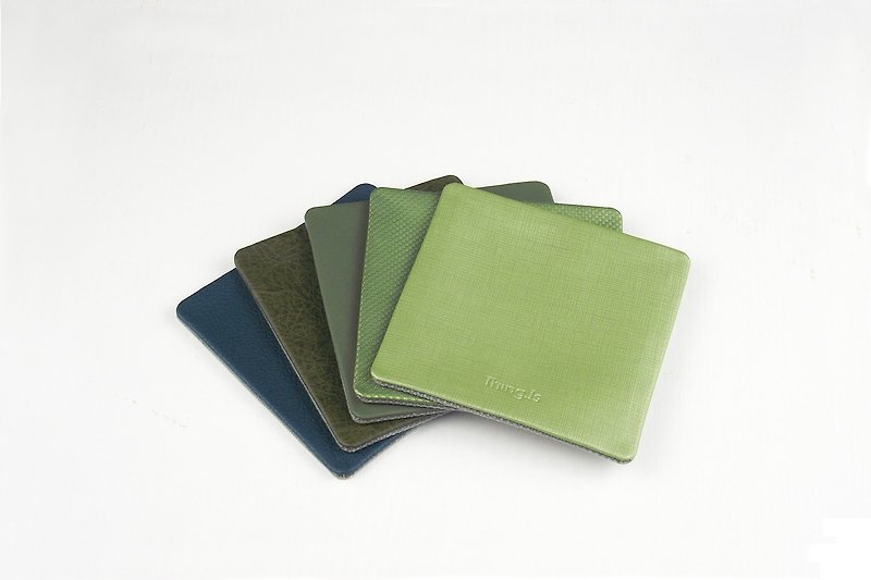 简约方形杯垫 双面材质 PU皮革+帆布 绿色系 - 杯垫 - 人造皮革 绿色