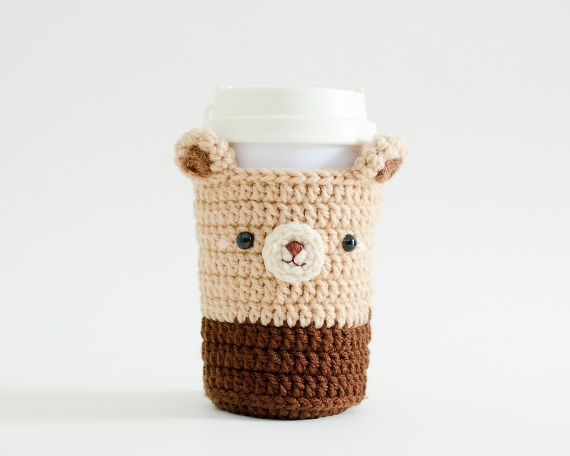Crochet Cozy Cup - The Bear / Coffee Sleeve, Starbuck. - 咖啡杯/马克杯 - 压克力 咖啡色