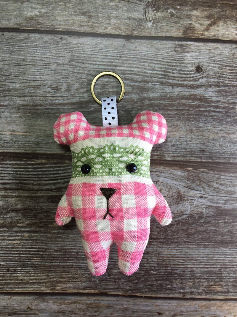 +蕾丝眼罩+熊熊钥匙圈-小格帽款 - 吊饰 - 棉．麻 粉红色