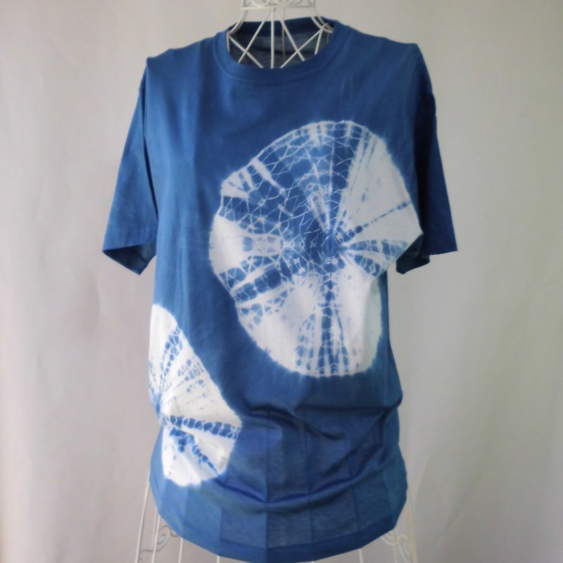 藍染め・Tシャツ_4・絞り染め・スーピマコットン・L・男女兼用  - 女装 T 恤 - 棉．麻 蓝色